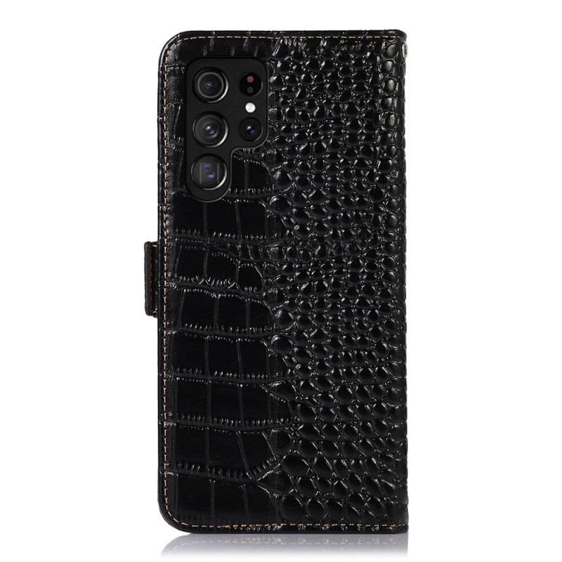 Capa De Couro Para Samsung Galaxy S23 Ultra 5G Rfid Estilo Crocodilo