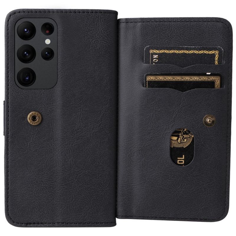 Capa Em Pele Para Samsung Galaxy S23 Ultra 5G Titular De Cartão Multifuncional Para 10