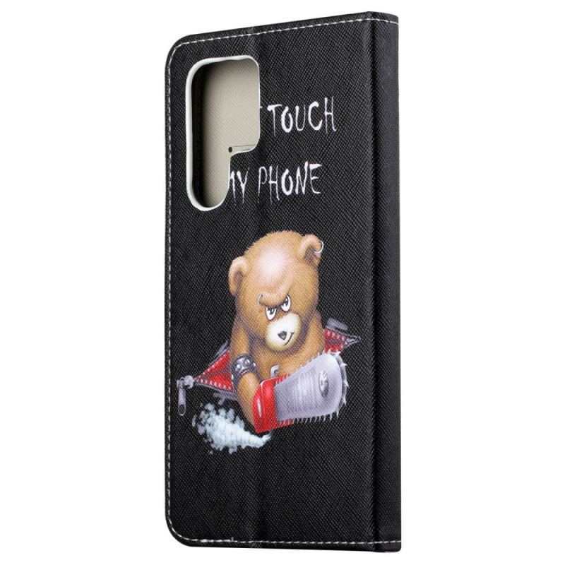 Capa Em Pele Para Samsung Galaxy S23 Ultra 5G Urso Não Toque No Meu Telefone