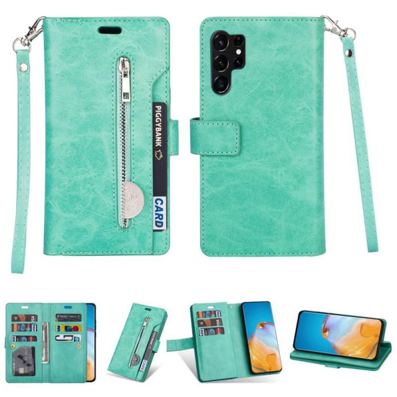 Capa Flip Para Samsung Galaxy S23 Ultra 5G Bolsa Com Cordão