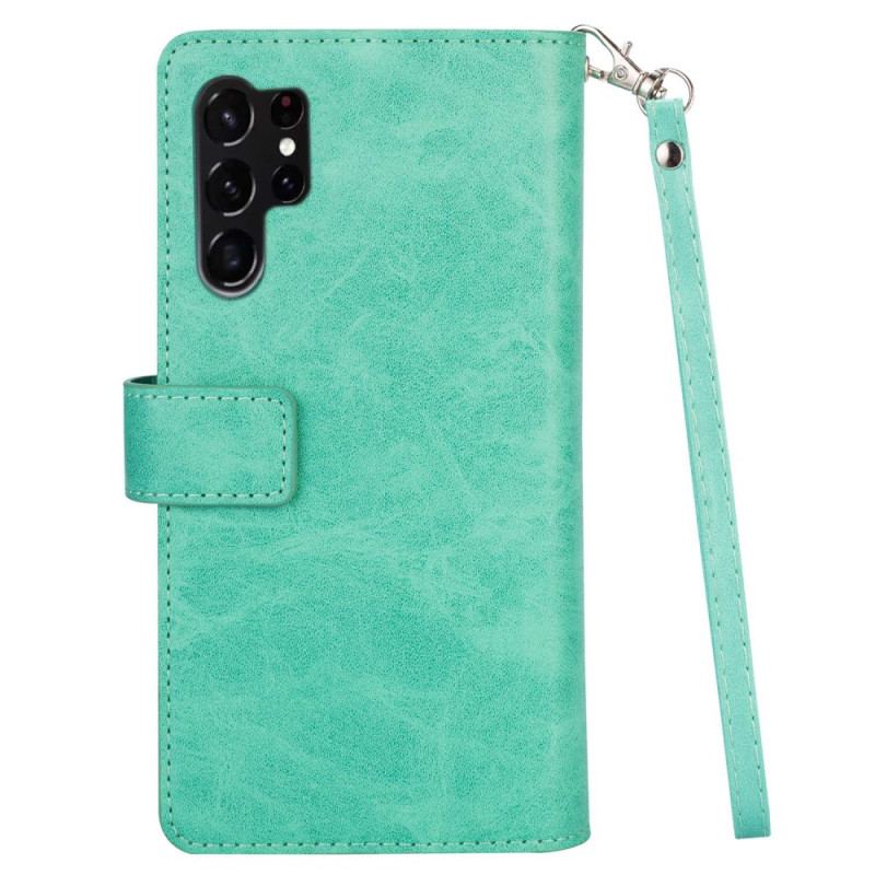 Capa Flip Para Samsung Galaxy S23 Ultra 5G Bolsa Com Cordão