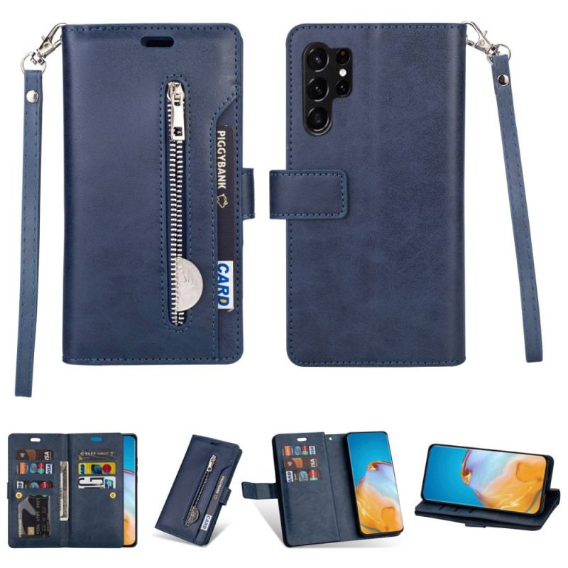 Capa Flip Para Samsung Galaxy S23 Ultra 5G Bolsa Com Cordão