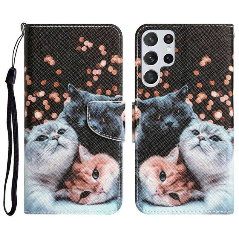 Capa Flip Para Samsung Galaxy S23 Ultra 5G De Cordão Apenas Gatos Tangas