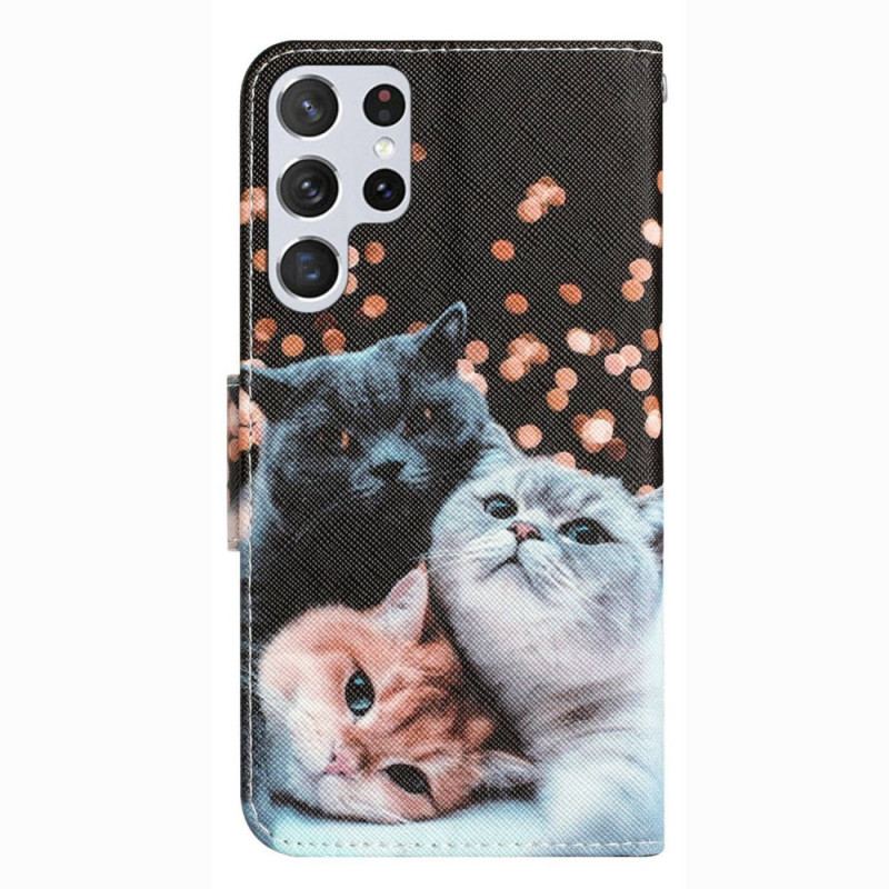 Capa Flip Para Samsung Galaxy S23 Ultra 5G De Cordão Apenas Gatos Tangas