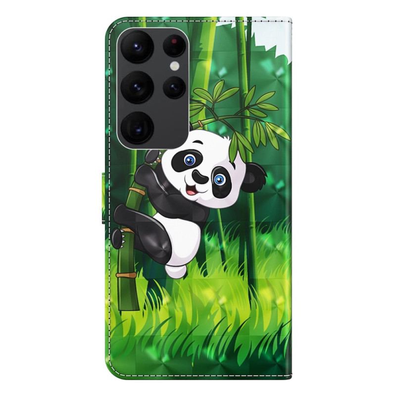 Capa Flip Para Samsung Galaxy S23 Ultra 5G De Cordão Bambu Panda Com Cordão