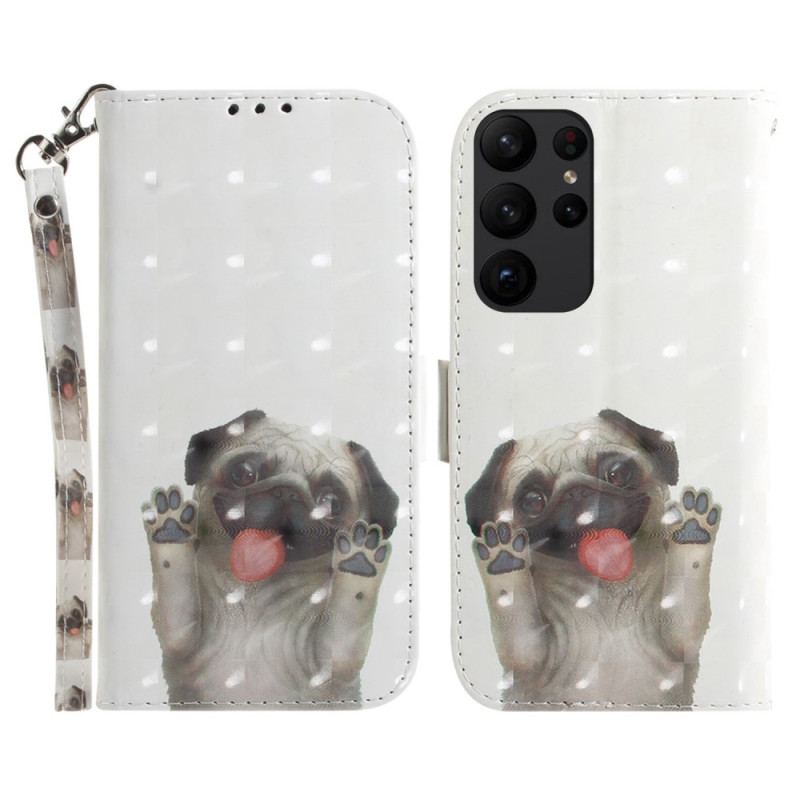 Capa Flip Para Samsung Galaxy S23 Ultra 5G De Cordão Tanga Pug