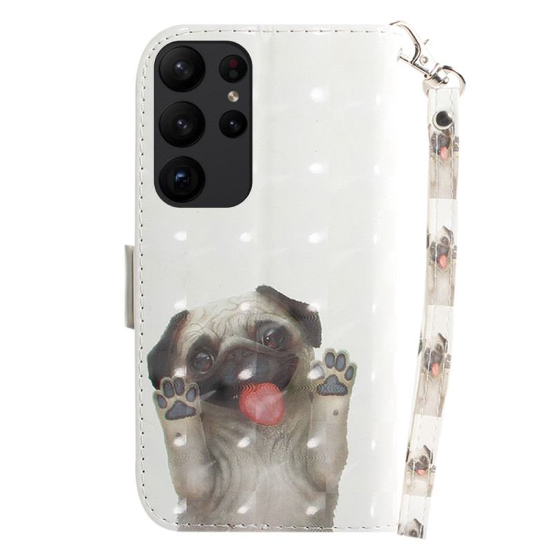 Capa Flip Para Samsung Galaxy S23 Ultra 5G De Cordão Tanga Pug