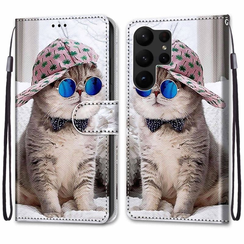 Capa Flip Para Samsung Galaxy S23 Ultra 5G De Cordão Yo Cat Com Alça