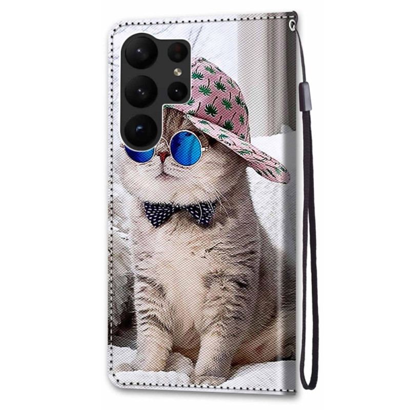 Capa Flip Para Samsung Galaxy S23 Ultra 5G De Cordão Yo Cat Com Alça