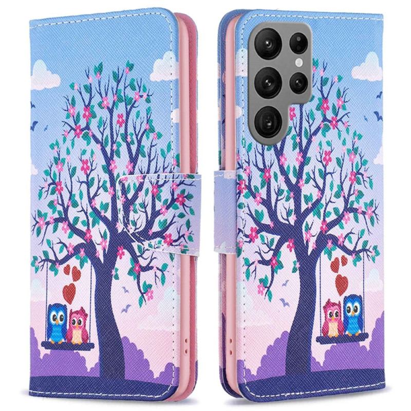 Capa Flip Para Samsung Galaxy S23 Ultra 5G Corujas No Balanço