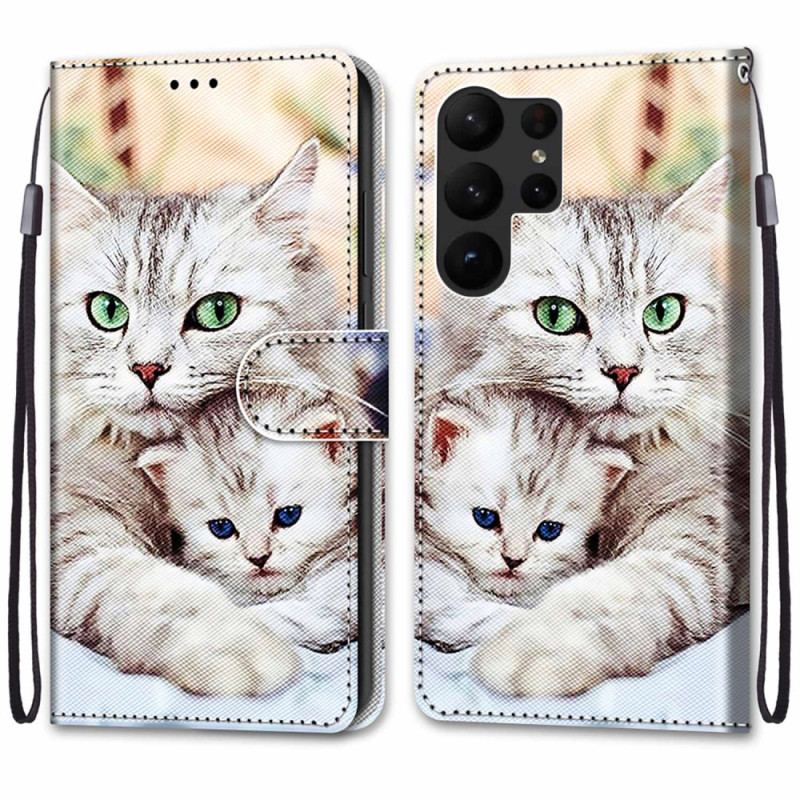 Capa Flip Para Samsung Galaxy S23 Ultra 5G Família De Gatos