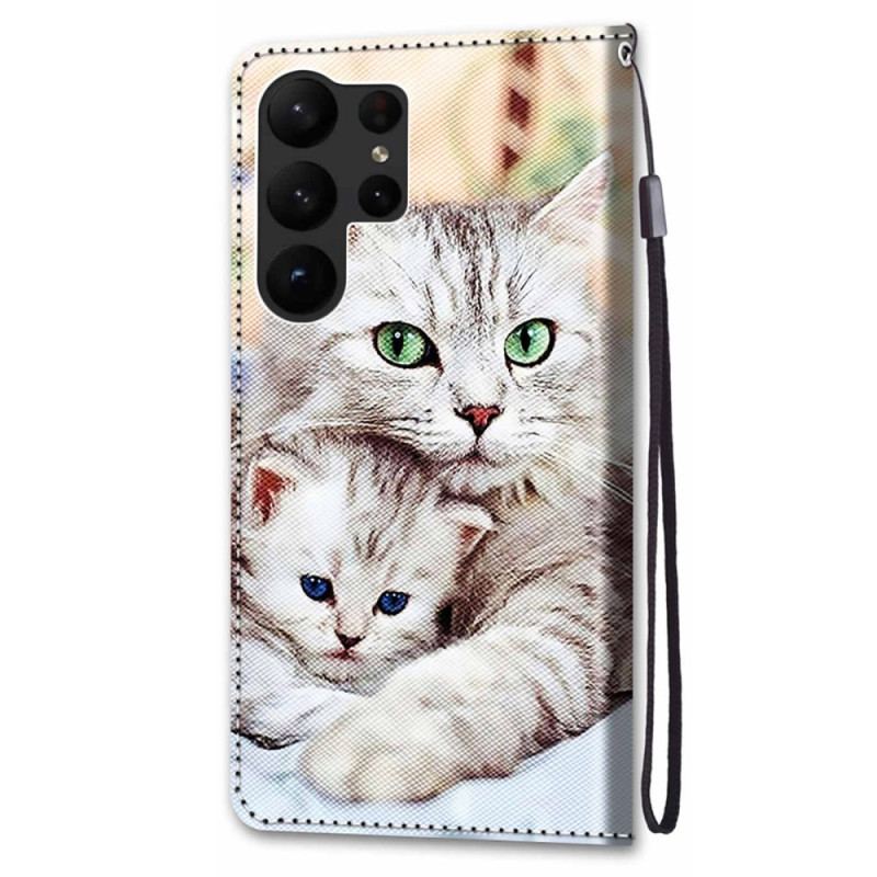 Capa Flip Para Samsung Galaxy S23 Ultra 5G Família De Gatos