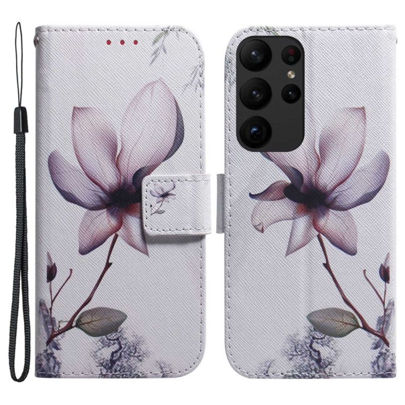 Capa Flip Para Samsung Galaxy S23 Ultra 5G Flor Rosa