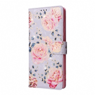 Capa Flip Para Samsung Galaxy S23 Ultra 5G Flores Rfid Com Cordão