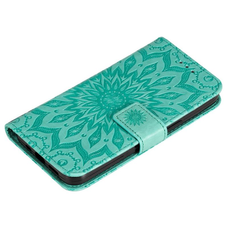 Capa Flip Para Samsung Galaxy S23 Ultra 5G Mandala Sol Com Cordão