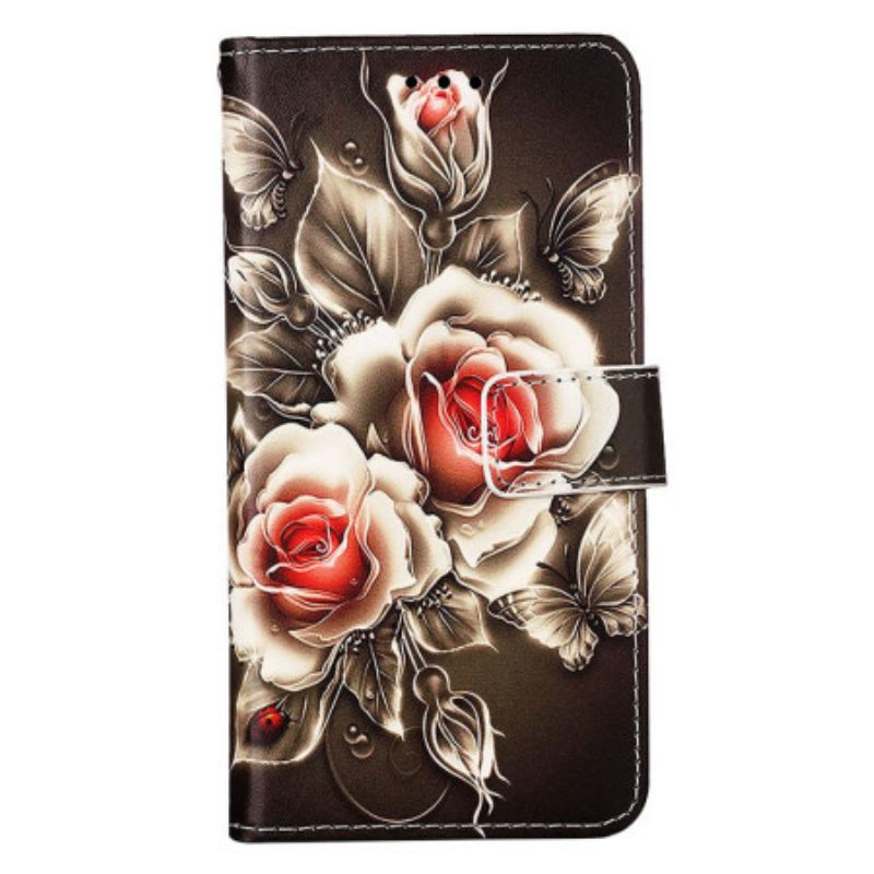 Capa Flip Para Samsung Galaxy S23 Ultra 5G Rosas Douradas