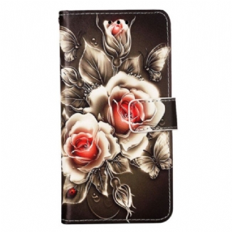 Capa Flip Para Samsung Galaxy S23 Ultra 5G Rosas Douradas