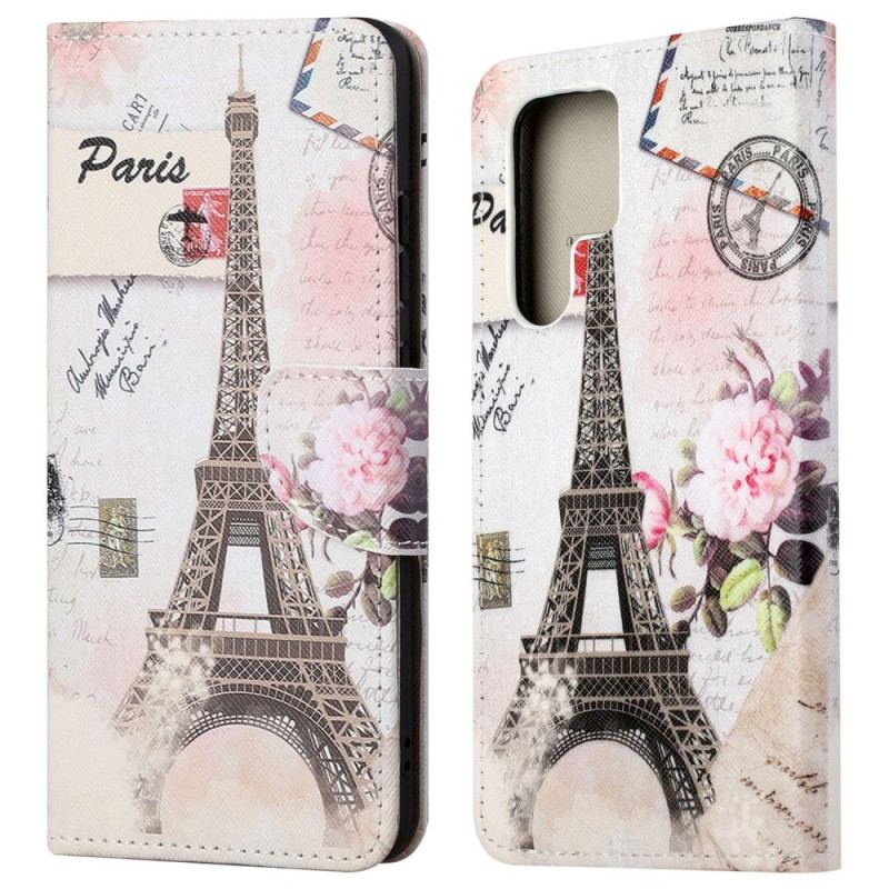 Capa Flip Para Samsung Galaxy S23 Ultra 5G Torre Eiffel Antiga