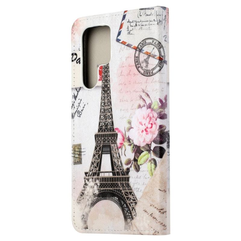 Capa Flip Para Samsung Galaxy S23 Ultra 5G Torre Eiffel Antiga