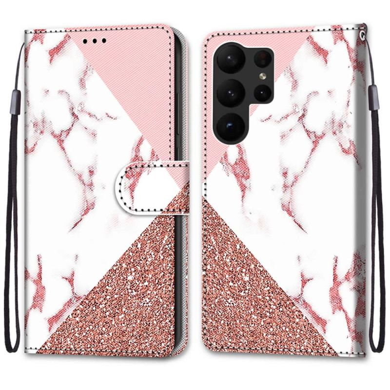 Capa Flip Para Samsung Galaxy S23 Ultra 5G Triângulo De Mármore E Glitter