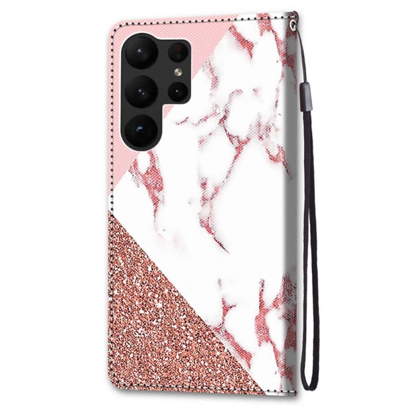 Capa Flip Para Samsung Galaxy S23 Ultra 5G Triângulo De Mármore E Glitter