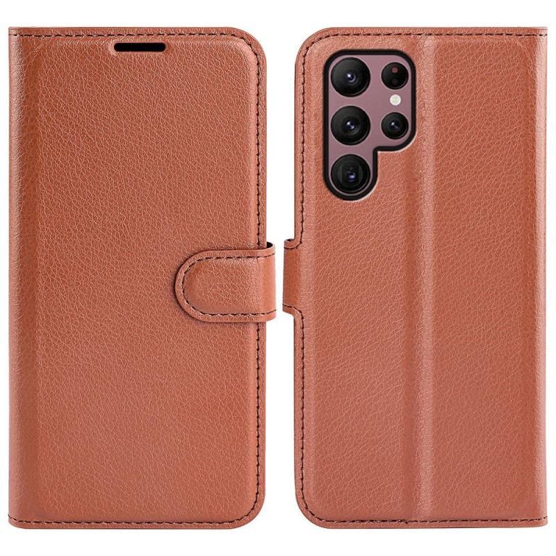 Capa Folio Para Samsung Galaxy S23 Ultra 5G Clássico Efeito Couro Lichia