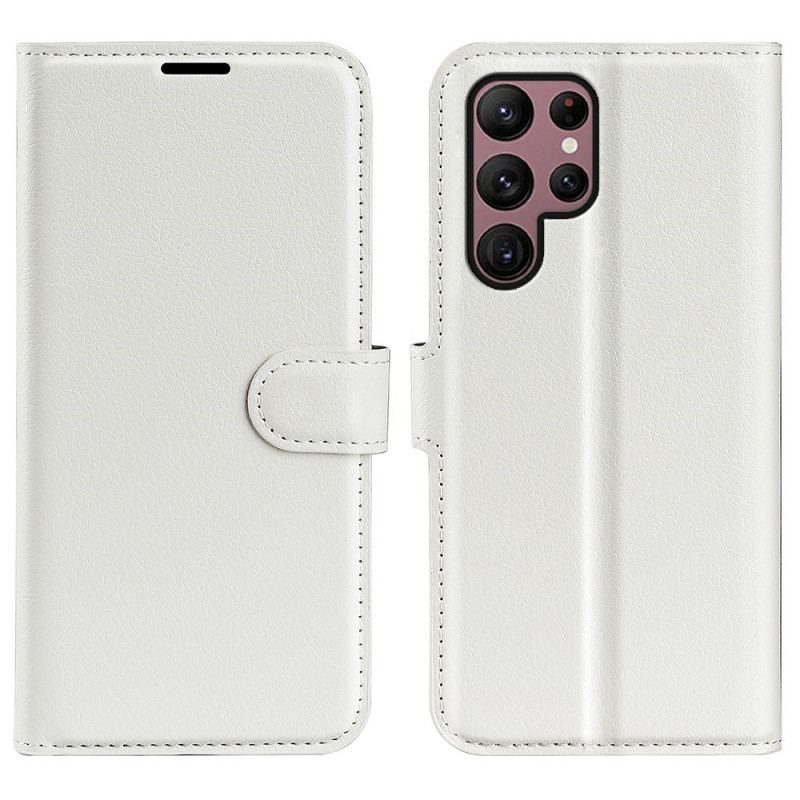 Capa Folio Para Samsung Galaxy S23 Ultra 5G Clássico Efeito Couro Lichia