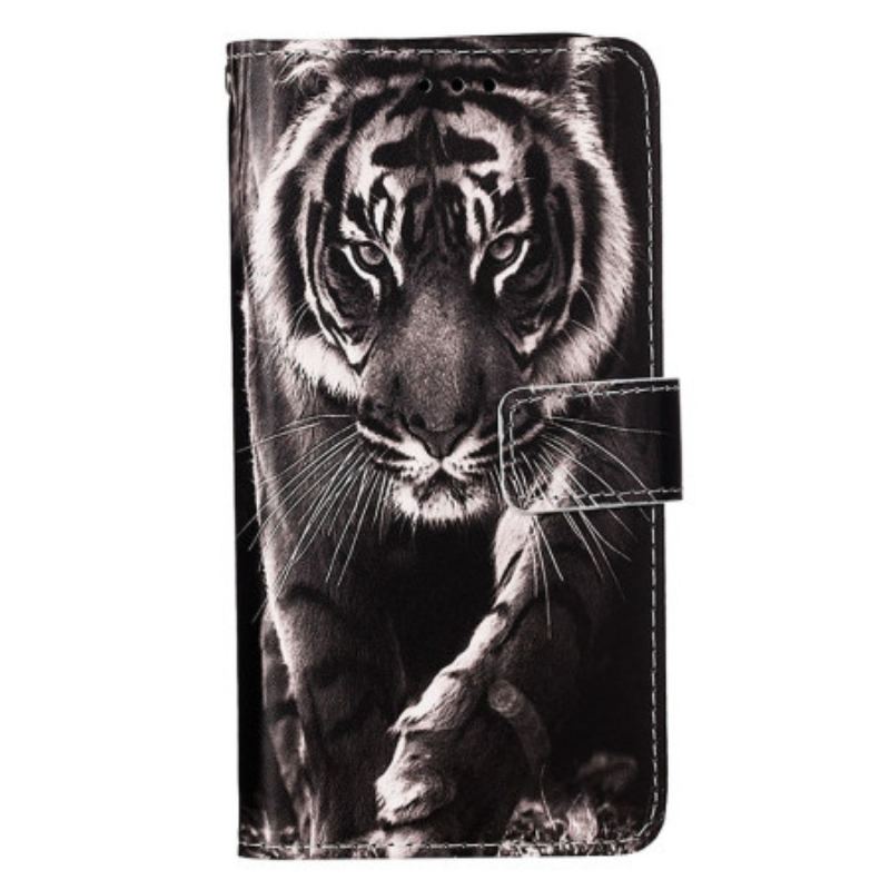 Capa Folio Para Samsung Galaxy S23 Ultra 5G De Cordão Strappy Night Tiger