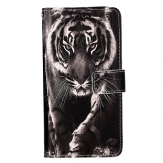 Capa Folio Para Samsung Galaxy S23 Ultra 5G De Cordão Strappy Night Tiger