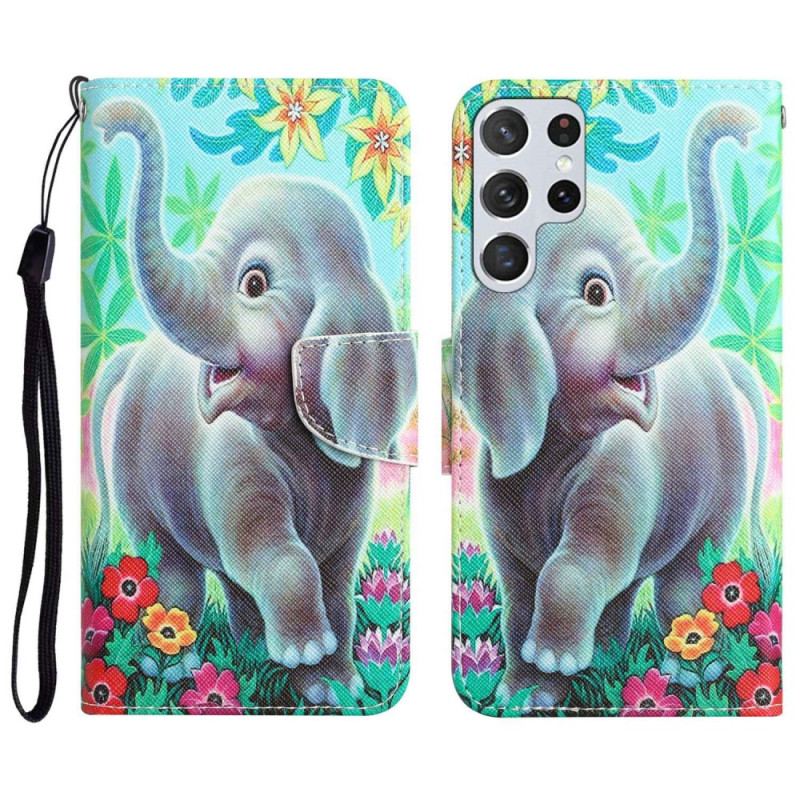 Capa Folio Para Samsung Galaxy S23 Ultra 5G De Cordão Tanga Elefante