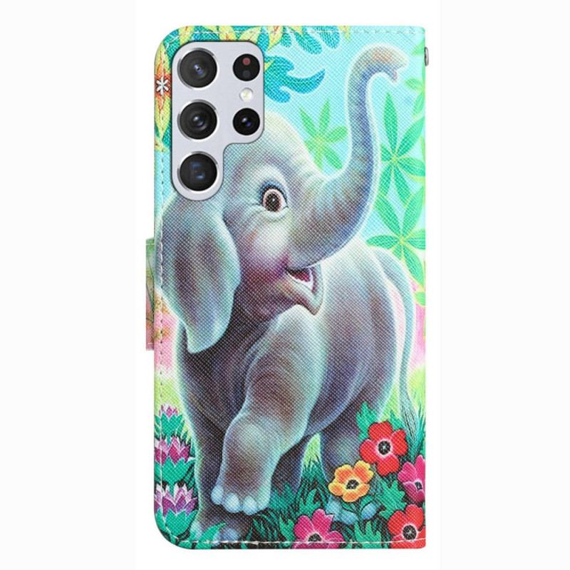 Capa Folio Para Samsung Galaxy S23 Ultra 5G De Cordão Tanga Elefante