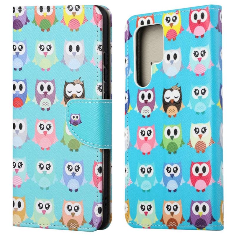 Capa Folio Para Samsung Galaxy S23 Ultra 5G Corujas