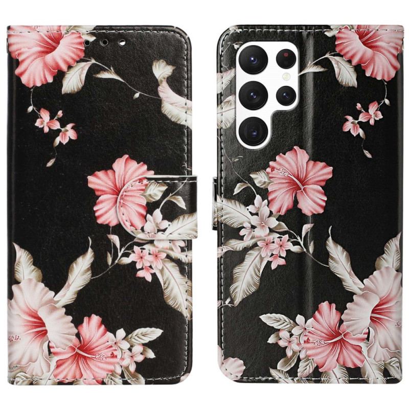 Capa Folio Para Samsung Galaxy S23 Ultra 5G Flores