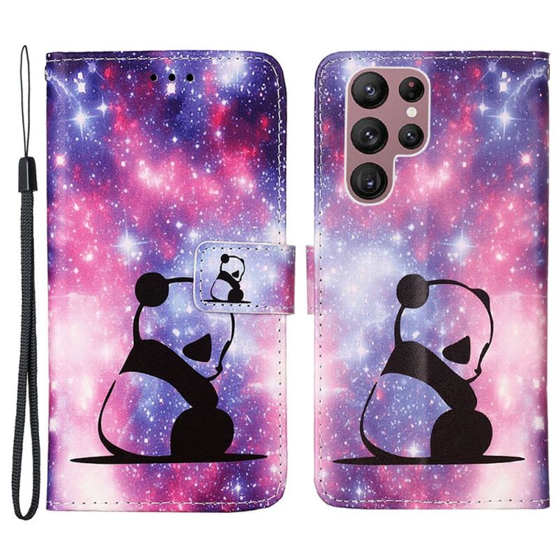 Capa Folio Para Samsung Galaxy S23 Ultra 5G Galáxia Panda