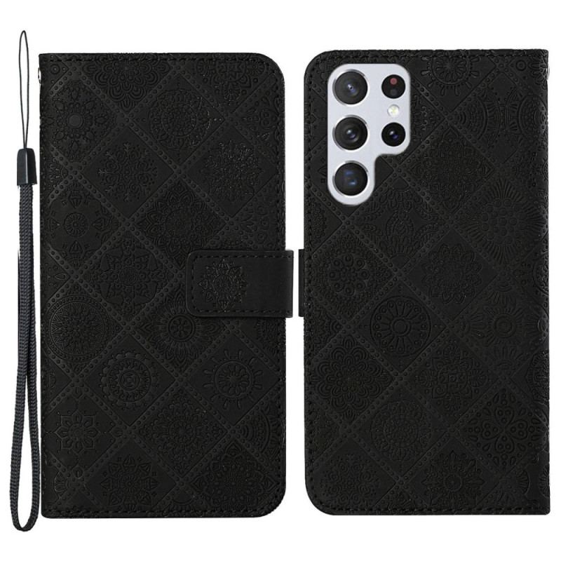 Capa Folio Para Samsung Galaxy S23 Ultra 5G Padrão De Tapeçaria