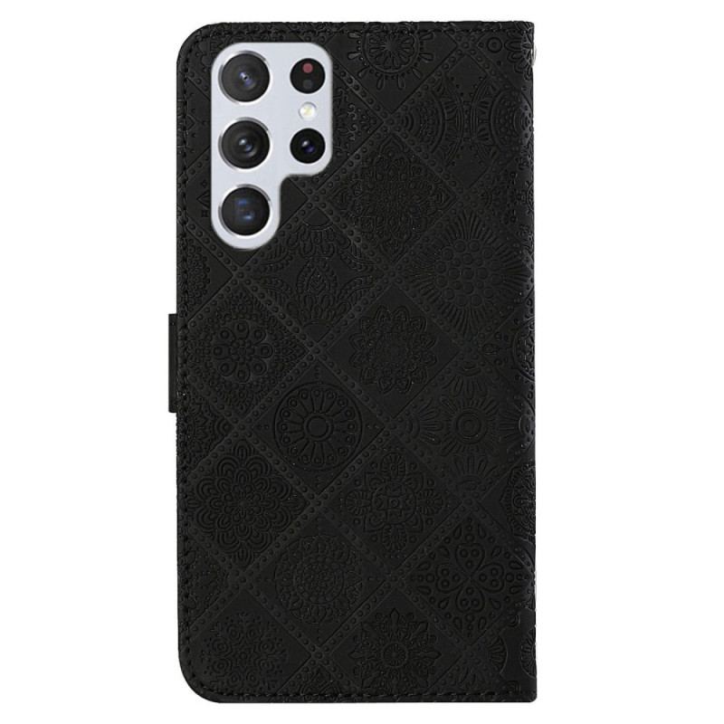 Capa Folio Para Samsung Galaxy S23 Ultra 5G Padrão De Tapeçaria