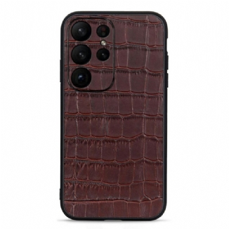 Capa Para Samsung Galaxy S23 Ultra 5G Couro Genuíno Estilo Crocodilo