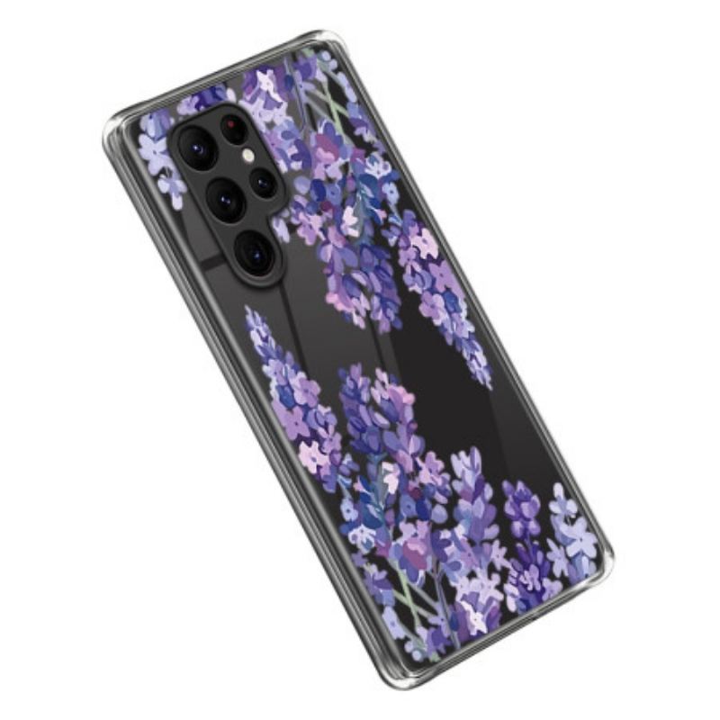 Capa Para Samsung Galaxy S23 Ultra 5G Flores Roxas Sem Costura