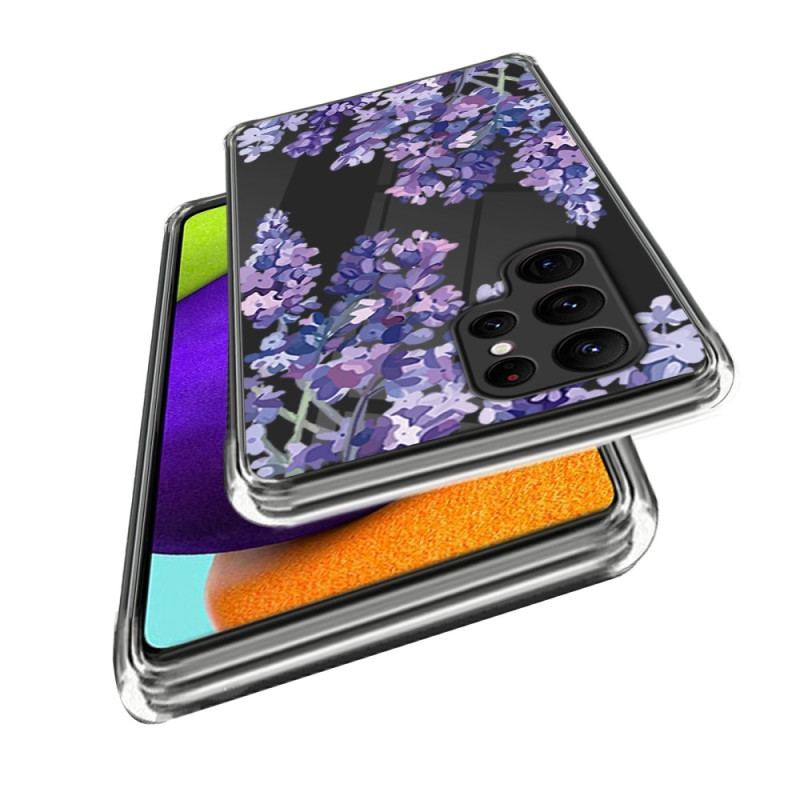 Capa Para Samsung Galaxy S23 Ultra 5G Flores Roxas Sem Costura