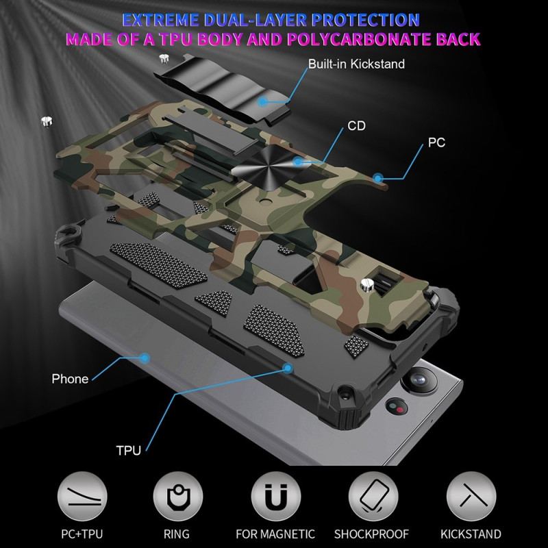 Capa Para Samsung Galaxy S23 Ultra 5G Suporte Removível De Camuflagem