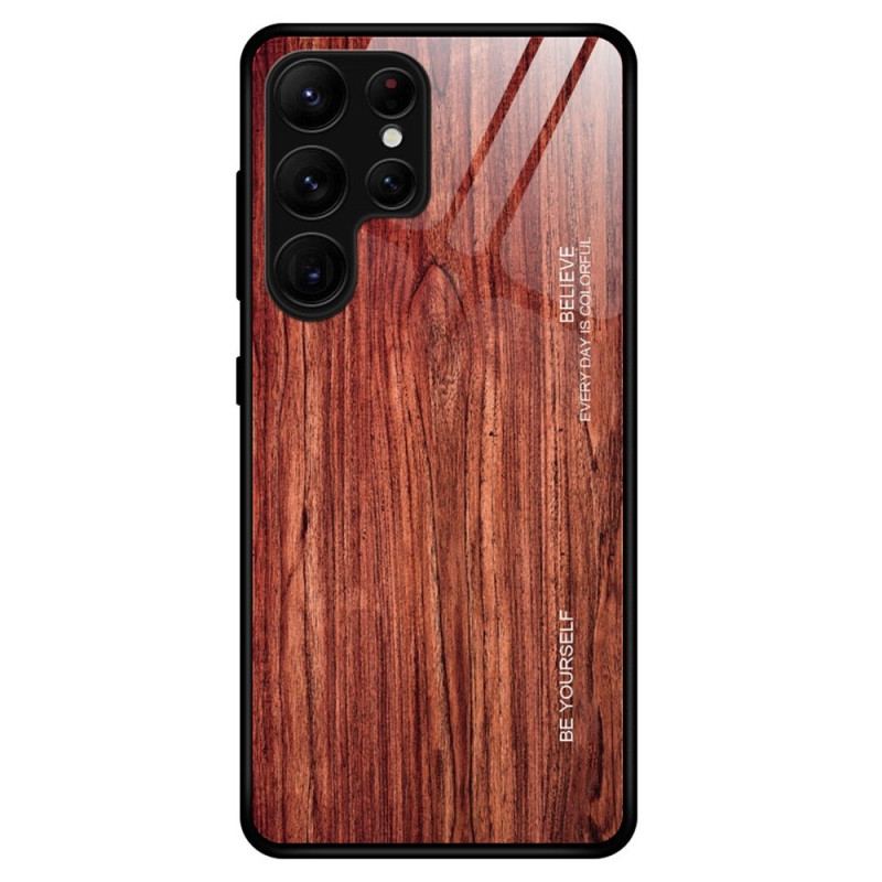 Capa Para Samsung Galaxy S23 Ultra 5G Vidro Temperado Com Design De Madeira