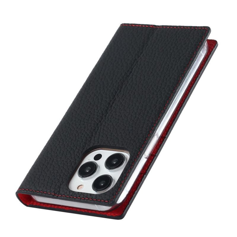 Capa De Celular Para iPhone 14 Pro Max De Cordão Flip Correia De Couro Litchi Genuíno