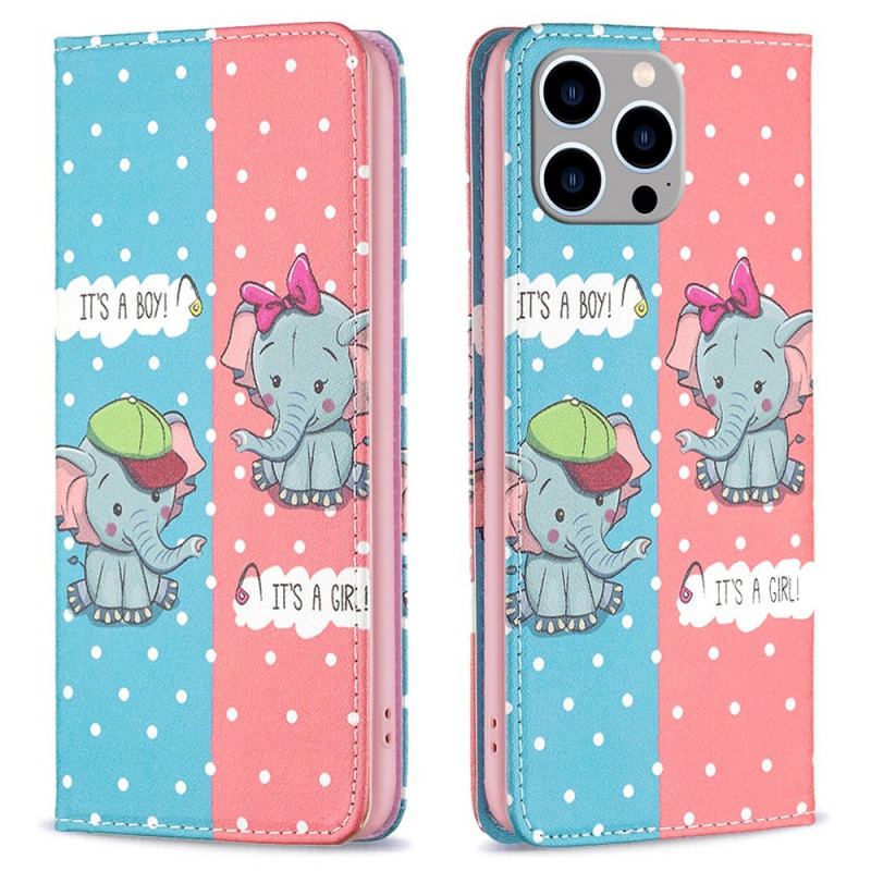 Capa De Celular Para iPhone 14 Pro Max Flip Bebês Elefantes