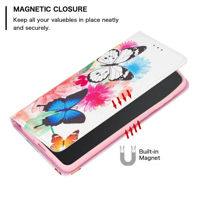 Capa De Celular Para iPhone 14 Pro Max Flip Borboletas