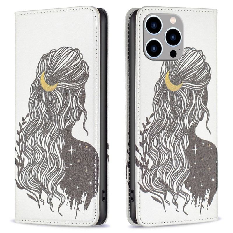 Capa De Celular Para iPhone 14 Pro Max Flip Cabelo Bonito