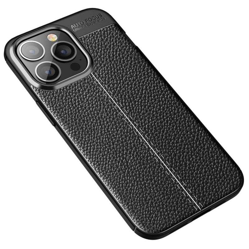 Capa De Celular Para iPhone 14 Pro Max Linha Dupla Efeito Couro Litchi