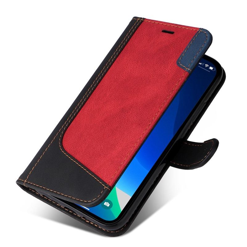 Capa De Couro Para iPhone 14 Pro Max De Cordão Cinta Tricolor