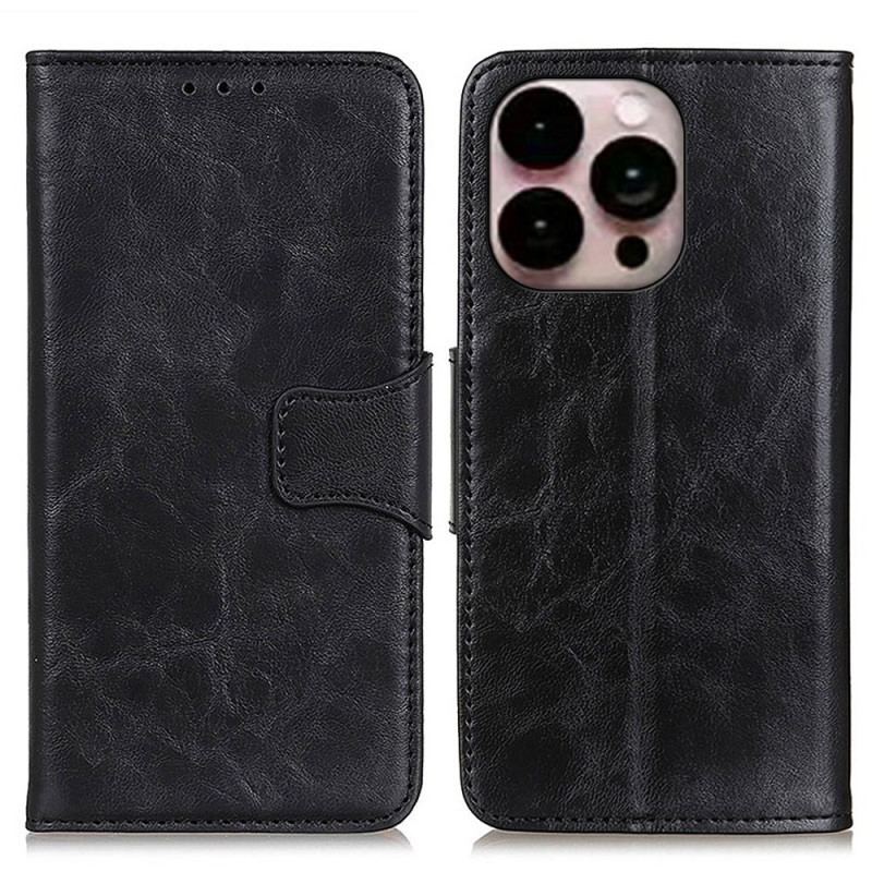 Capa Em Pele Para iPhone 14 Pro Max Fecho Reversível De Couro Rachado