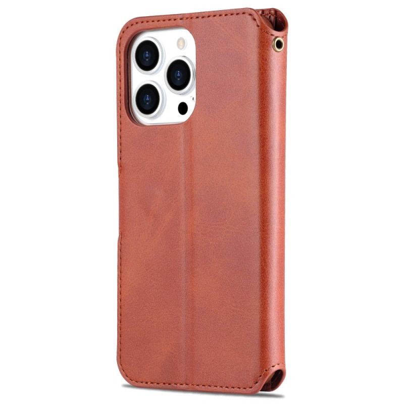 Capa Flip Para iPhone 14 Pro Max Couro Sintético Azns