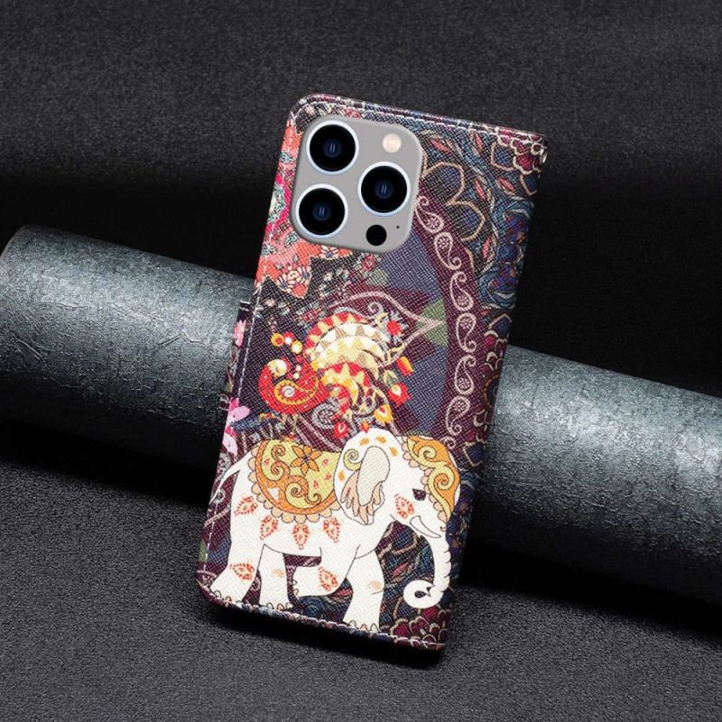 Capa Flip Para iPhone 14 Pro Max Elefante Indiano